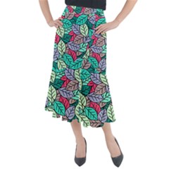 Pattern Leaves Background Nature Midi Mermaid Skirt by Proyonanggan