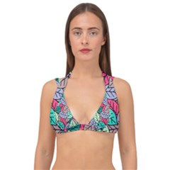 Pattern Leaves Background Nature Double Strap Halter Bikini Top by Proyonanggan
