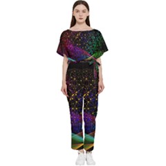 Particles Waves Line Multicoloured Batwing Lightweight Chiffon Jumpsuit by Proyonanggan