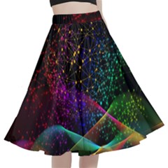 Particles Waves Line Multicoloured A-line Full Circle Midi Skirt With Pocket by Proyonanggan