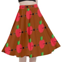 Apple Arrow Pattern Design Drawing A-line Full Circle Midi Skirt With Pocket by Proyonanggan