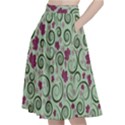 Swirls Foliage Leaves Green A-Line Full Circle Midi Skirt With Pocket View2