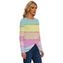 Pastel, Butterfly, Spring, Stripes, Long Sleeve Crew Neck Pullover Top View3