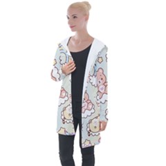Usheen Carebears, Bears, Cat, Colorful, Cute, Pastel, Pattern Longline Hooded Cardigan by kyorashop23