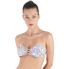 Usheen Carebears, Bears, Cat, Colorful, Cute, Pastel, Pattern Twist Bandeau Bikini Top by kyorashop23
