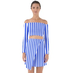 Blue Stripes, Sticker, Stickers Off Shoulder Top With Skirt Set by kyorashop23