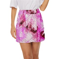 Pink Abstract Lineart Mini Front Wrap Skirt by Maspions