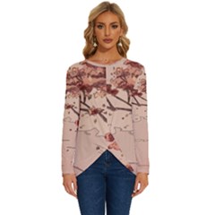 Pastel Nature , Art, Blue, Cute, Nature, Pink Long Sleeve Crew Neck Pullover Top by kyorashop23