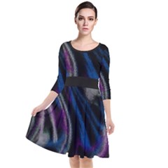 Multicolored Abstract Dynamic Shapes Print Quarter Sleeve Waist Band Dress by dflcprintsclothing