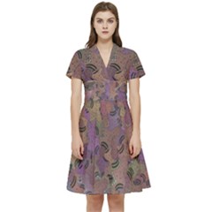 Monster Snake Hand Drawn Illustration Motif Random Pattern Short Sleeve Waist Detail Dress by dflcprintsclothing
