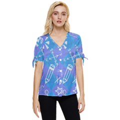 Background Abstract Texture Pattern Bow Sleeve Button Up Top by Posterlux