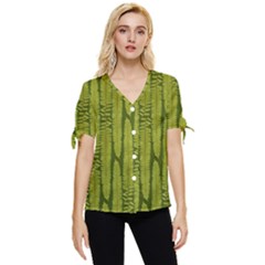 Fern Texture Nature Leaves Bow Sleeve Button Up Top by Posterlux