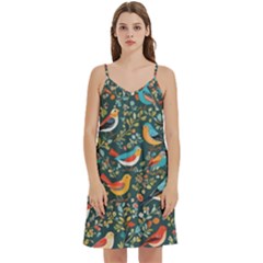 Birds Pattern Flowers Whimsical Mini Camis Dress With Pockets by Salmanaz77