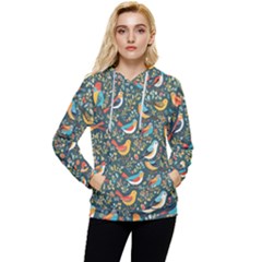 Birds Pattern Flowers Whimsical Women s Lightweight Drawstring Hoodie by Salmanaz77