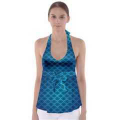 Pattern Texture Geometric Blue Tie Back Tankini Top by anzea
