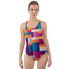 Abstract Geometry Blocks Cut-out Back One Piece Swimsuit by anzea
