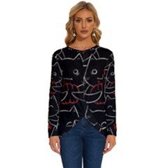 Catty Long Sleeve Crew Neck Pullover Top by kyorashop23
