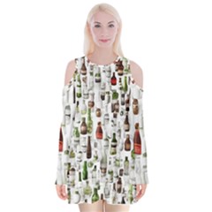 Bottle Chic Print Patterns Velvet Long Sleeve Shoulder Cutout Dress by BellaVistaTshirt02