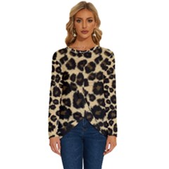 Jaguar Skin Texture, Jaguar Wool Texture, Yellow Long Sleeve Crew Neck Pullover Top by kyorashop23