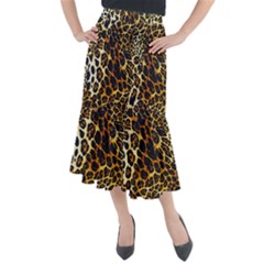 Leopard Skin Texture, Macro, Brown Midi Mermaid Skirt by kyorashop23