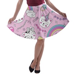 Beautiful Cute Animals Pattern Pink A-line Skater Skirt by Grandong