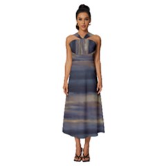Twilight Serenade Print Sleeveless Cross Front Cocktail Midi Chiffon Dress by dflcprintsclothing
