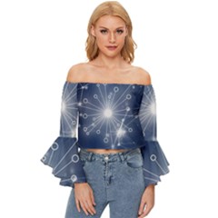 Network Technology Connection Off Shoulder Flutter Bell Sleeve Top by anzea