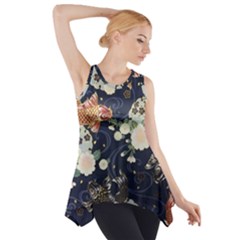 Japanese Wave Koi Illustration Pattern Side Drop Tank Tunic by Ndabl3x