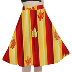 Autumn Fall Leaves Vertical A-line Full Circle Midi Skirt With Pocket by anzea