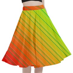 Orange Green Gradient Hunter A-line Full Circle Midi Skirt With Pocket by Dutashop