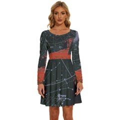 Astrology Surreal Surrealism Trippy Visual Art Long Sleeve Wide Neck Velvet Dress by Bedest