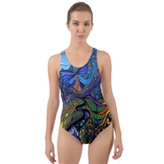 Psychedelic Digital Art Artwork Landscape Colorful Cut-out Back One Piece Swimsuit by Bedest