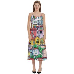Menton Old Town France Casual Spaghetti Strap Midi Dress by Bedest