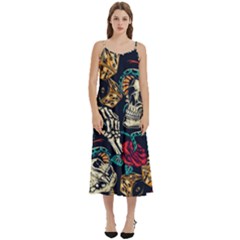 Vintage Art Tattoos Colorful Seamless Pattern Casual Spaghetti Strap Midi Dress by Bedest