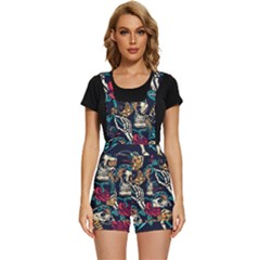 Vintage Art Tattoos Colorful Seamless Pattern Short Overalls by Bedest