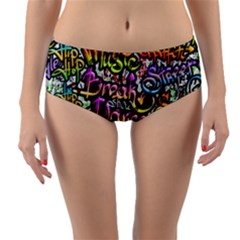 Graffiti Word Seamless Pattern Reversible Mid-waist Bikini Bottoms by Bedest
