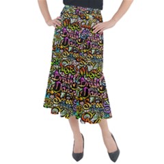Graffiti Word Seamless Pattern Midi Mermaid Skirt by Bedest