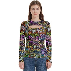 Graffiti Word Seamless Pattern Women s Cut Out Long Sleeve T-shirt by Bedest