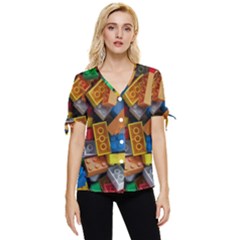 Lego, Toy Block, Colorfulness Bow Sleeve Button Up Top by kyorashop23