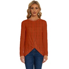 Orange Lego Texture Macro, Orange Dots Background Long Sleeve Crew Neck Pullover Top by kyorashop23
