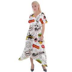 Pattern Seamless Texture Cartoon Cross Front Sharkbite Hem Maxi Dress by Bedest