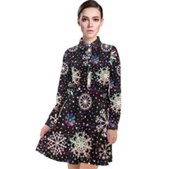 Shiny Winter Snowflake Abstract Christmas Cold Crystal December Long Sleeve Chiffon Shirt Dress by Bedest
