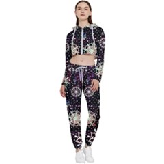 Shiny Winter Snowflake Abstract Christmas Cold Crystal December Cropped Zip Up Lounge Set by Bedest
