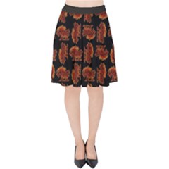 Fantasy Skeleton Dragon Hand Drawn Motif Pattern Velvet High Waist Skirt by dflcprintsclothing