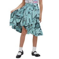 Blue Digits Background, Artwork, Numbers Kids  Ruffle Flared Wrap Midi Skirt by kyorashop23