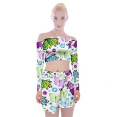 Butterflies, Abstract, Background, Colorful Off Shoulder Top With Mini Skirt Set by kyorashop23