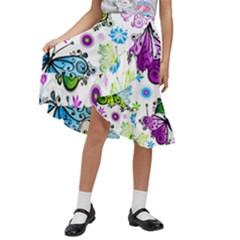 Butterflies, Abstract, Background, Colorful Kids  Ruffle Flared Wrap Midi Skirt by kyorashop23