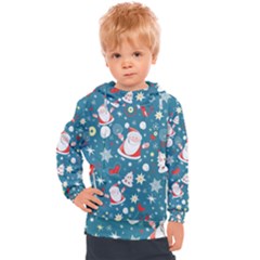 Christmas Pattern, Pattern, Christmas, Santa, Blue Kids  Hooded Pullover by kyorashop23