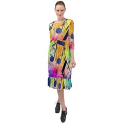 Music Texture, Grunge Music Background Ruffle End Midi Chiffon Dress by kyorashop23