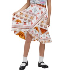 Bright Aztec Ethnic Seamless Pattern Kids  Ruffle Flared Wrap Midi Skirt by Bedest